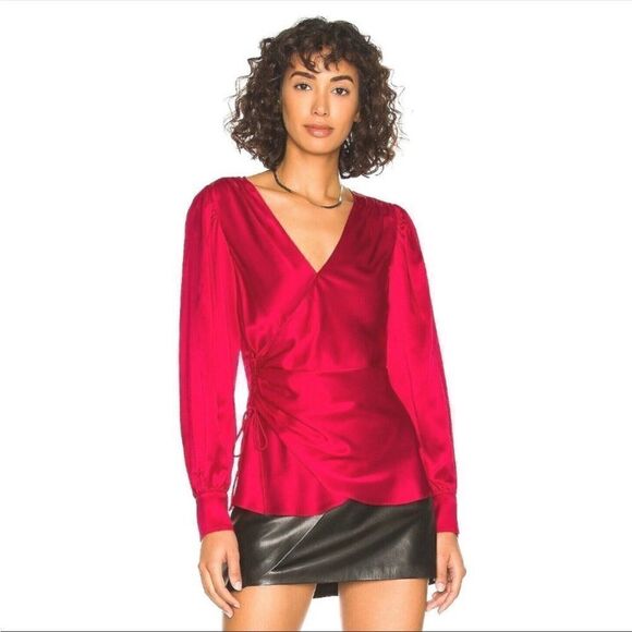 Cinq a sept Dorothea surplice silk blouse raspberry large NWT - Picture 1 of 9